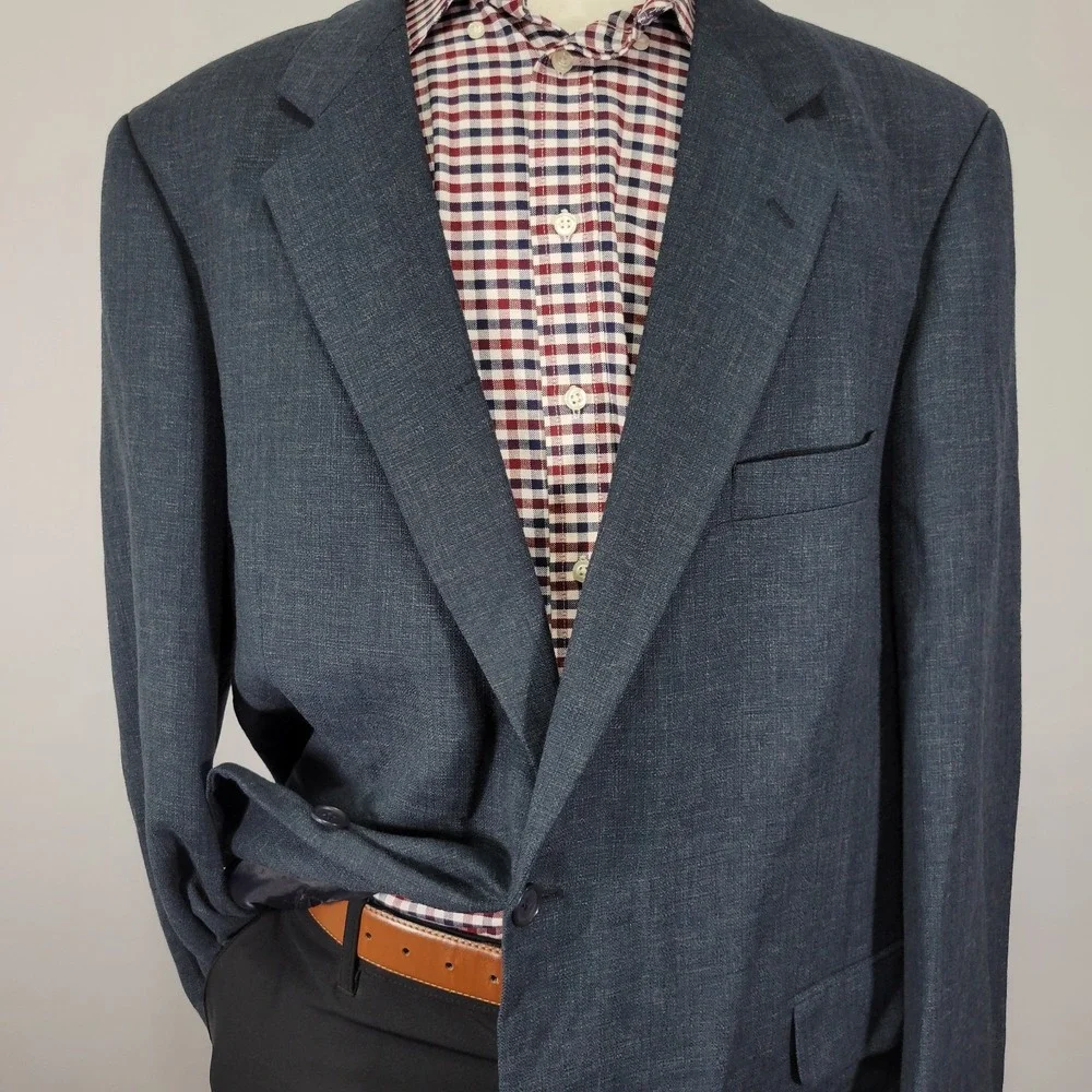 Travel Smith Men's Sport‎ Coat Blazer Two Button Blue Polyester Blend 46R
